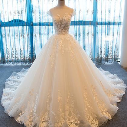 Vintage Sheer Wedding Dresses 2017 Cap Sleeve Ball Gown Tulle Bridal ...