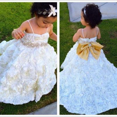 Formal Backless Spaghetti Strap Ball Gown Flower Girl Dresses Kids Wedding Party Dresses