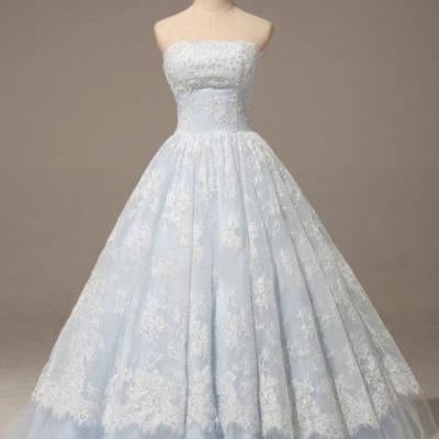 Strapless A-line Lace Applique Quinceañera Dress in Baby Blue
