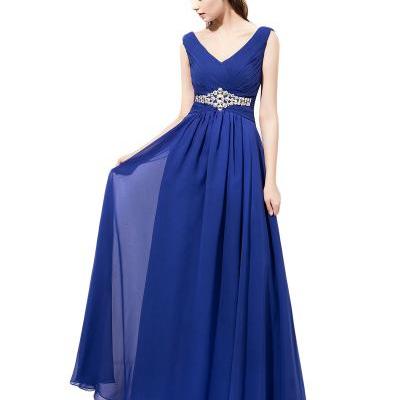 Brilliant Plunge V Royal Blue Chiffon Bridesmaid Dresses,Custom bridesmaid dress,