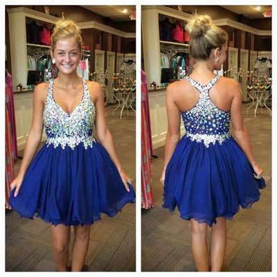 Royal Blue Chiffon Short Party Dresses