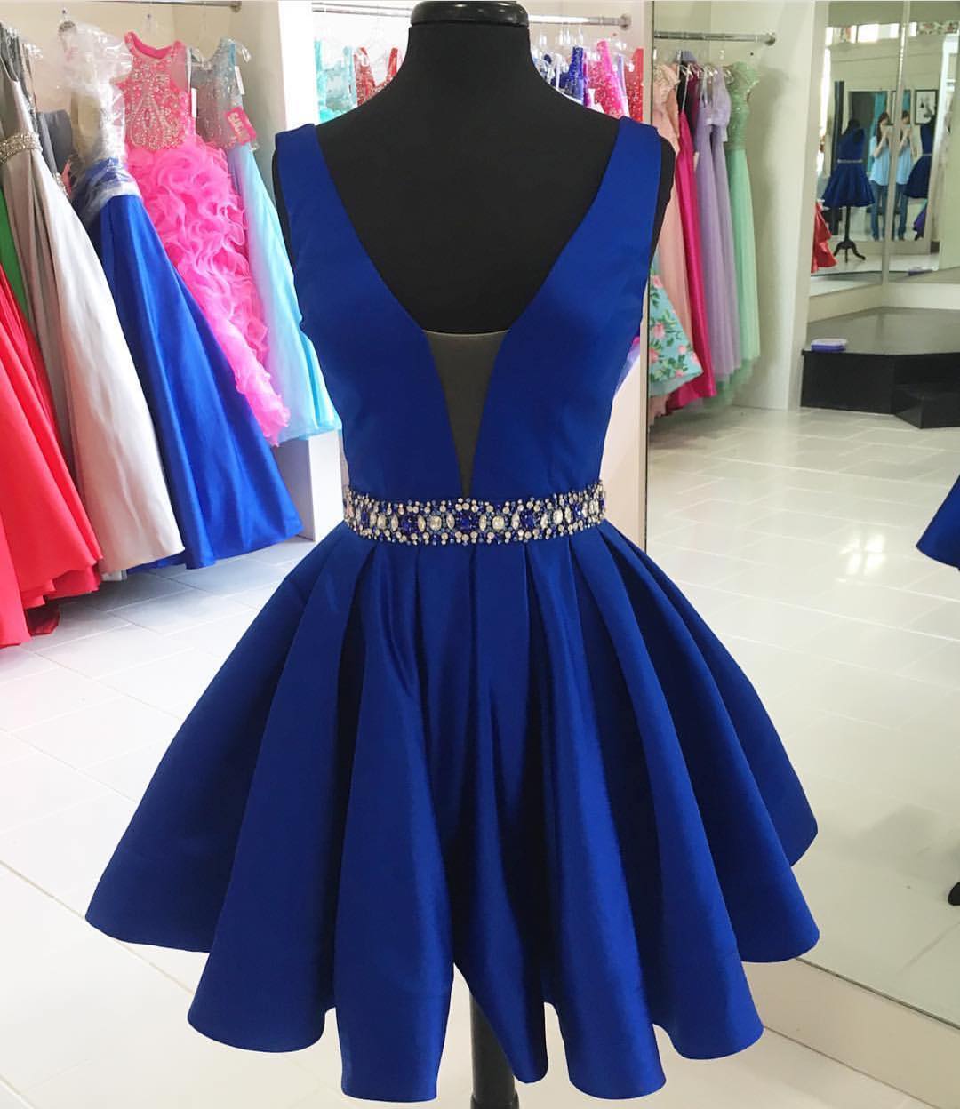 blue satin cocktail dress