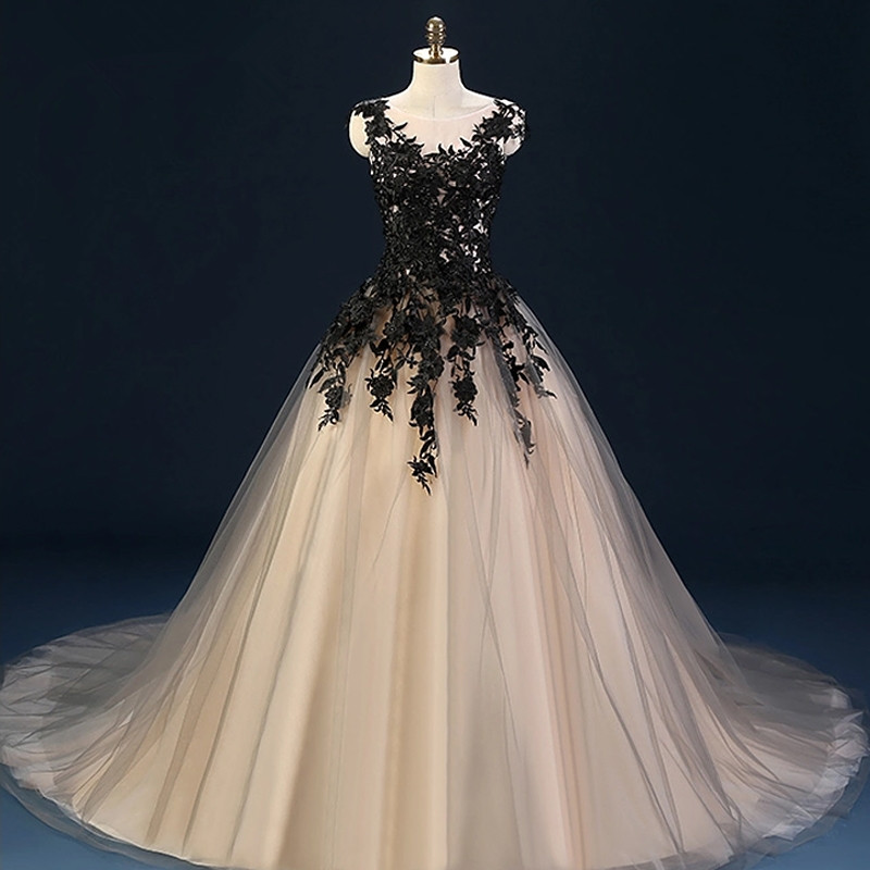 black lace ball gown dress