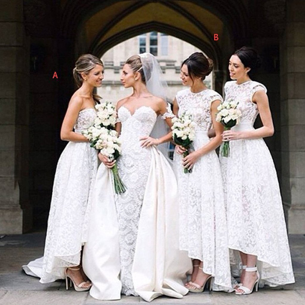 Gorgeous White Lace Mismatched Styles Hi Lo Pretty Long Bridesmaid Gorgeous White Lace Mismatched Styles Hi Lo Pretty Long Bridesmaid Dresses For Wedding Party