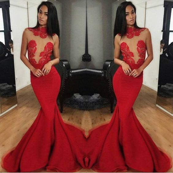Cheap Prom Dresses 2017 Prom Dress Hot Sale Red Mermaid Satin