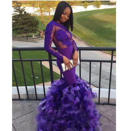 Purple Lace Mermaid Prom Dress