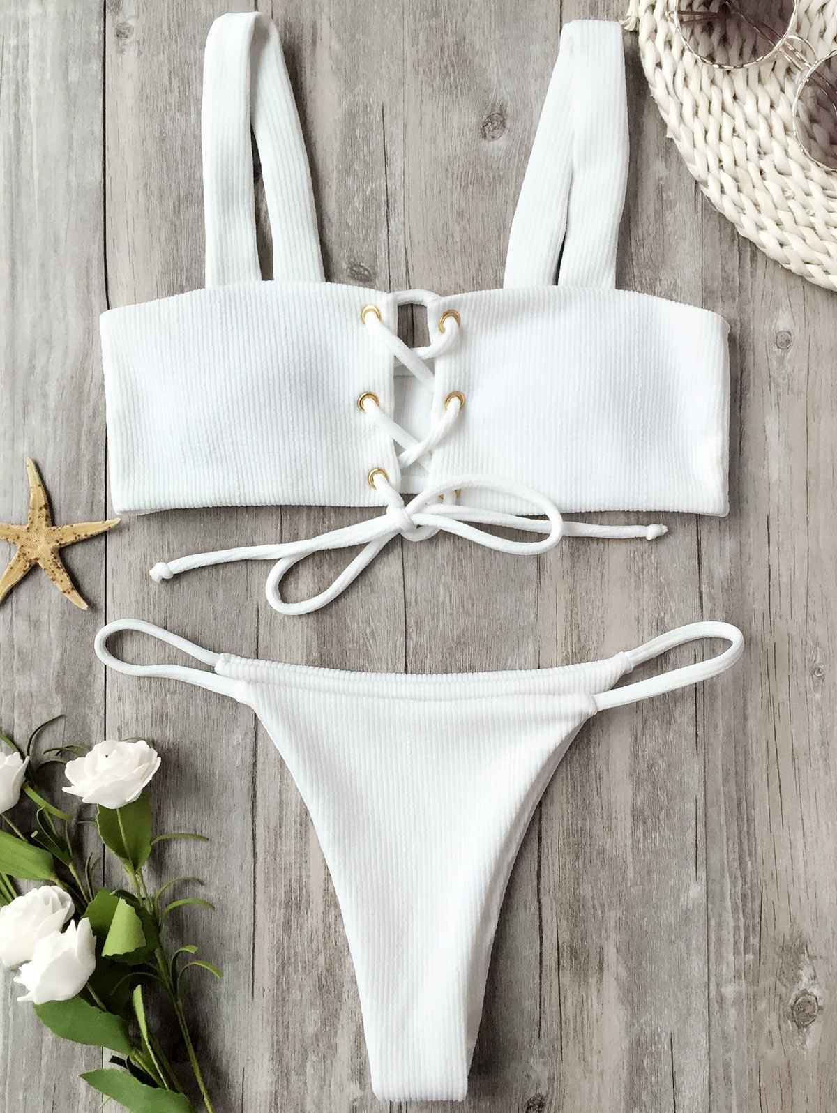 white ribbed bathing suit