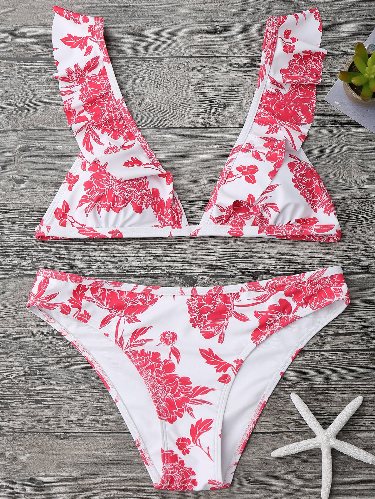 ruffle padded plunge bikini set