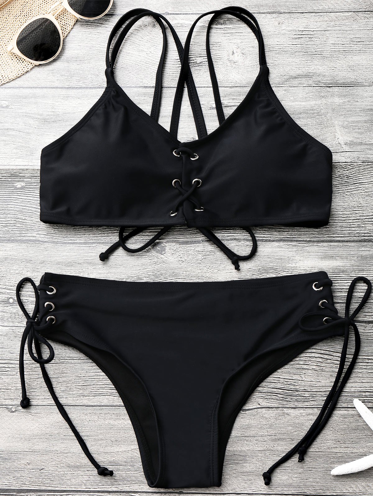 Strappy Lace Up Bralette Bikini Set Black S On Luulla