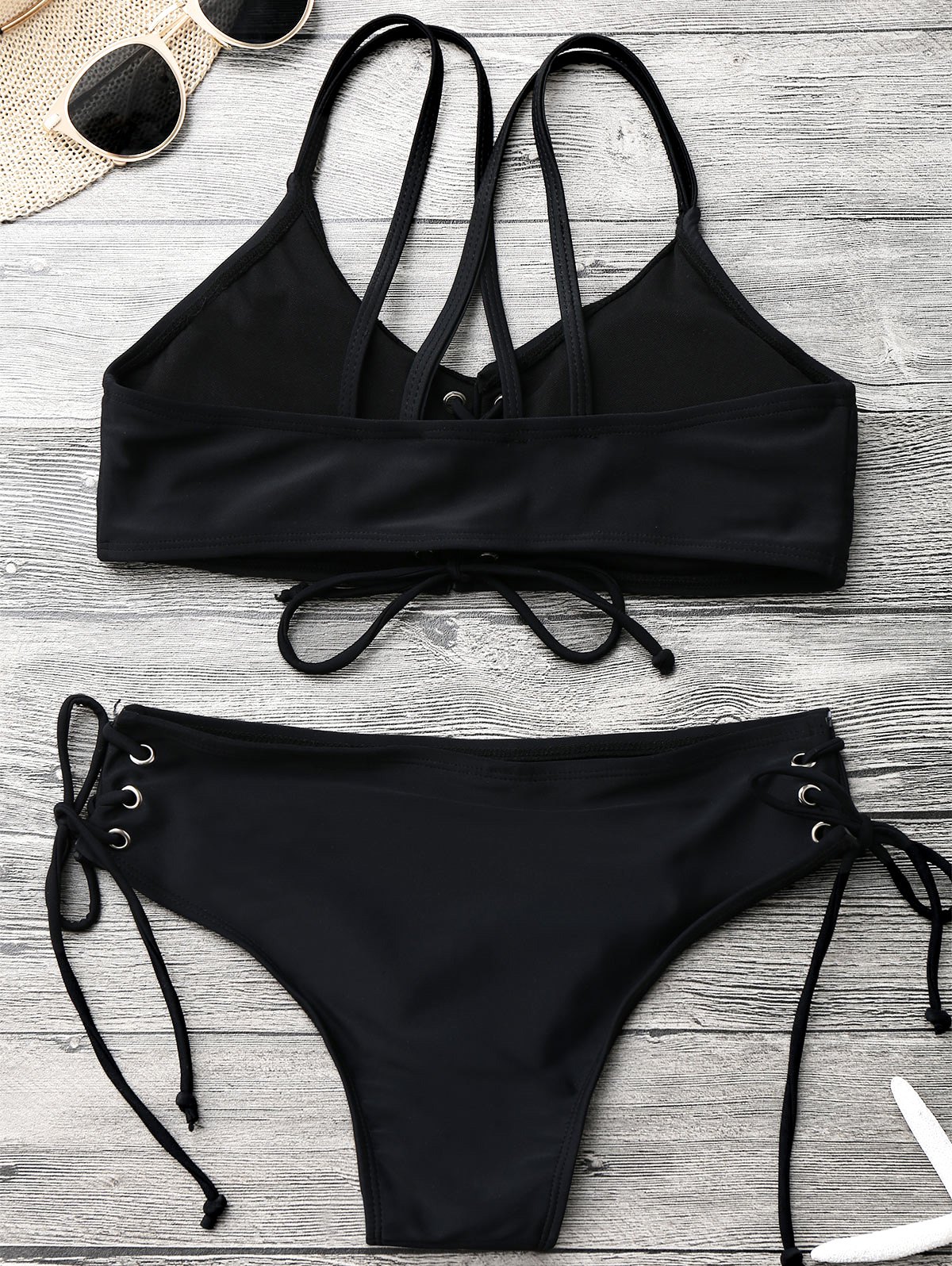 Strappy Lace Up Bralette Bikini Set - Black S on Luulla