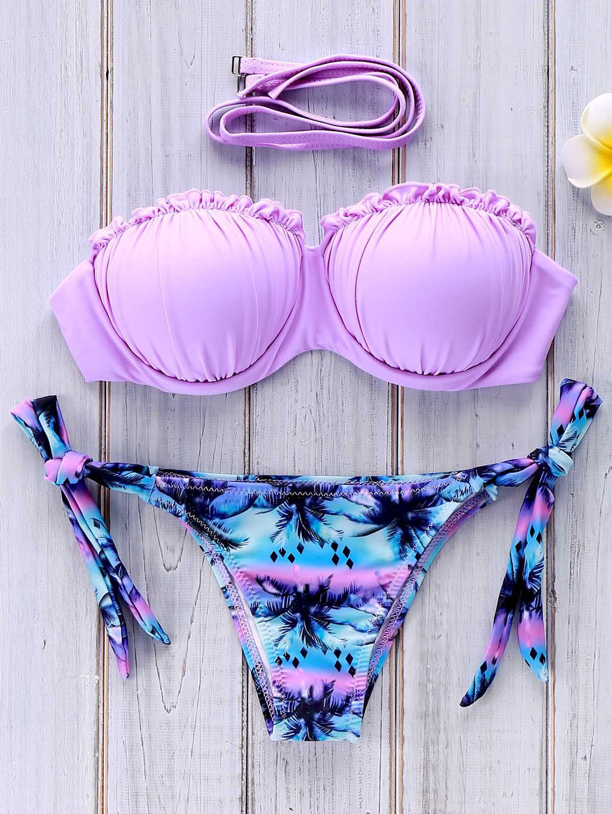 purple strapless bikini