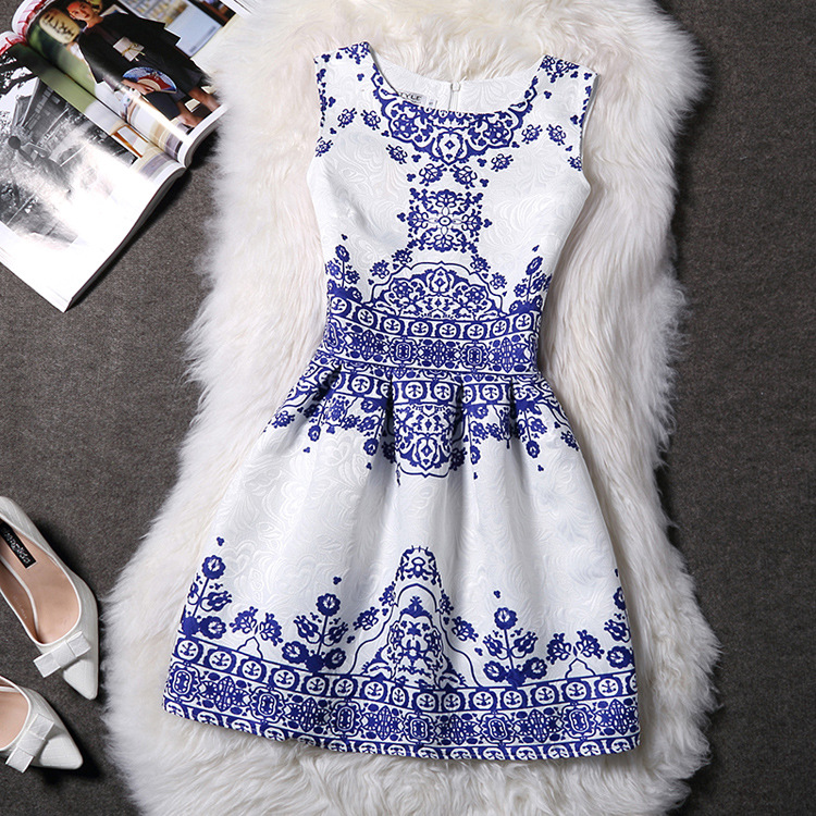 blue and white china dress