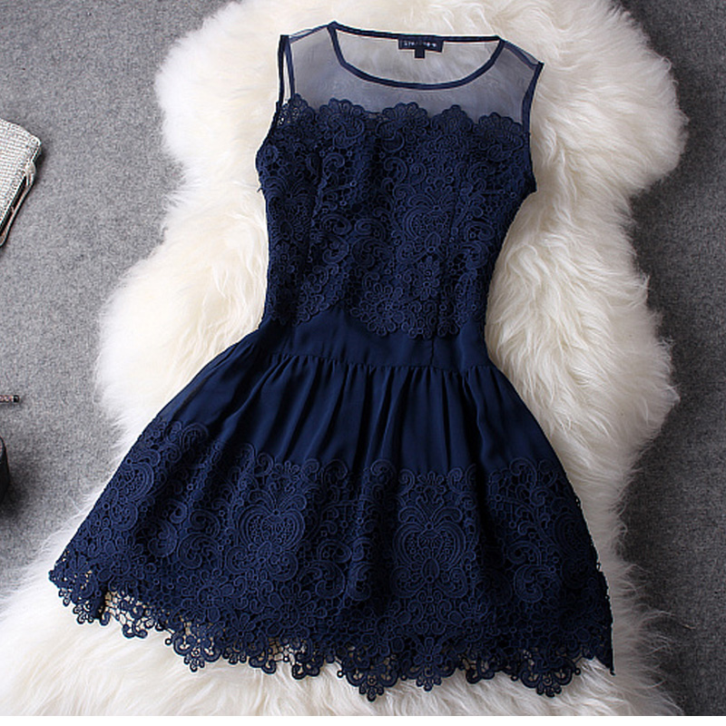 blue flower lace dress