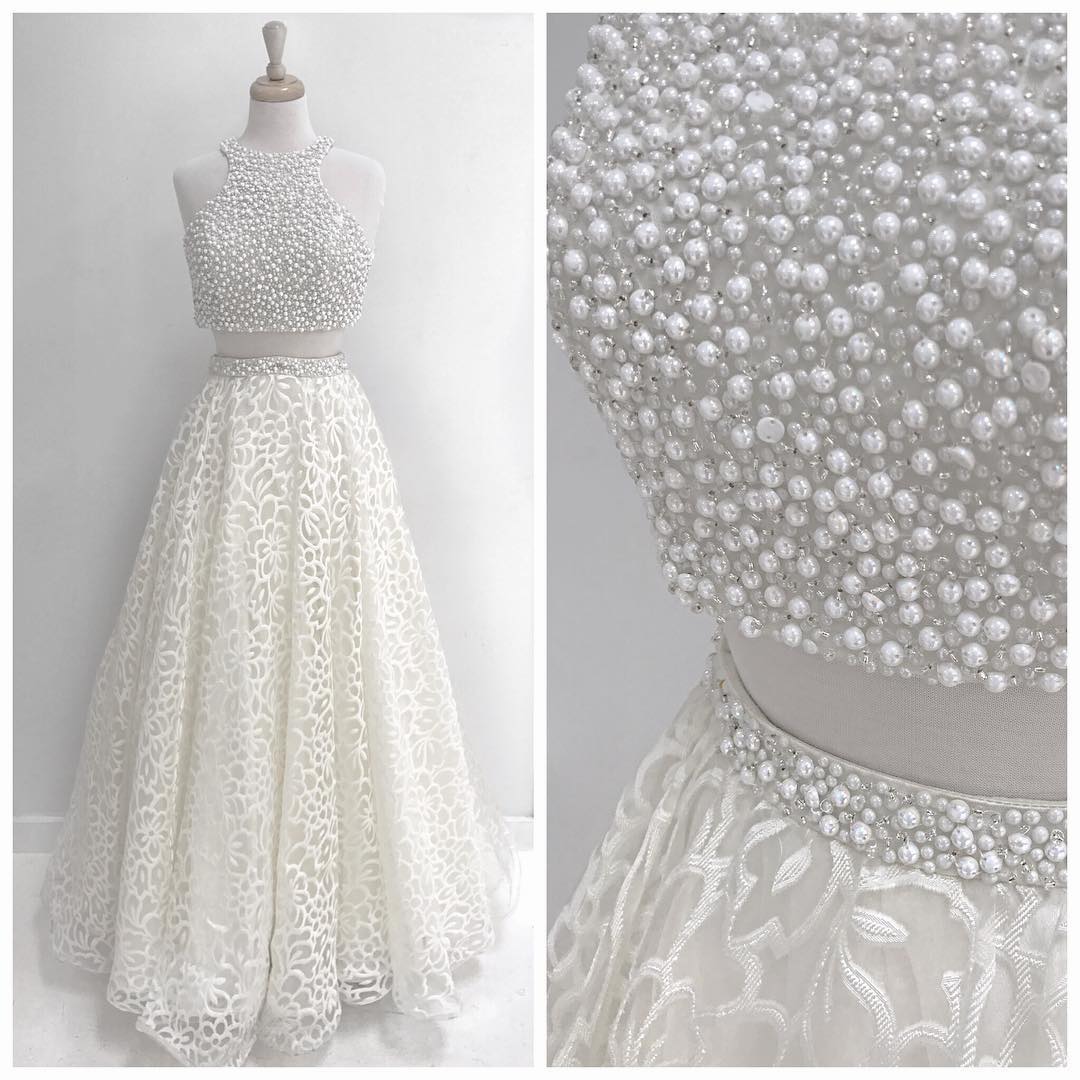 pearl white prom dress