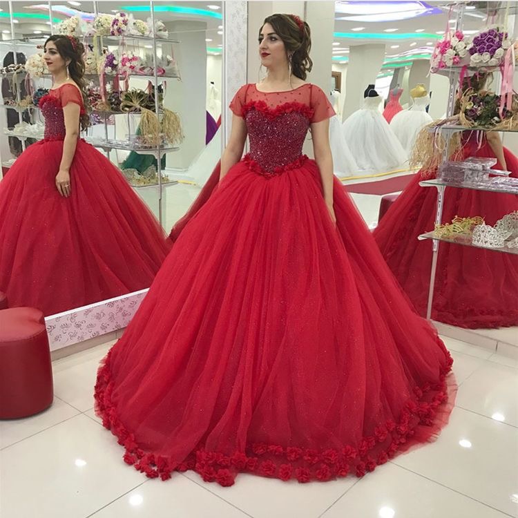 Red Wedding Dress with Short Sleeves
