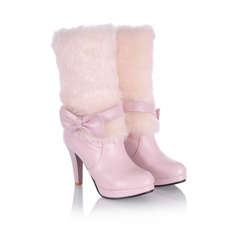 Simply Adorable Pastel Pink Bow Knot High Heel Winter Boots on Luulla