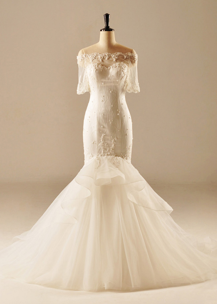 Long Wedding Dress, Tulle Wedding Dress, Lace Mermaid Wedding Dress ...
