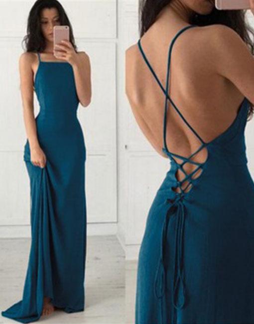 Spaghetti Straps Prom Dresses,criss-cross Straps Back Formal Gown,square  Neck Evening Dress,sexy Sle on Luulla