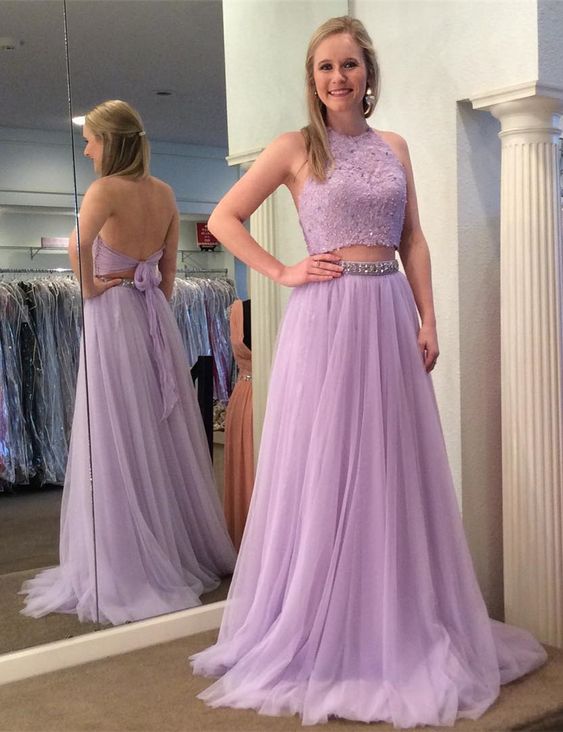 Purple Prom Dresses Long Open Back Half