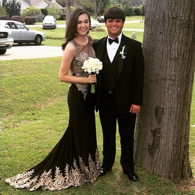 Gold and Black Chiffon Prom Dresses