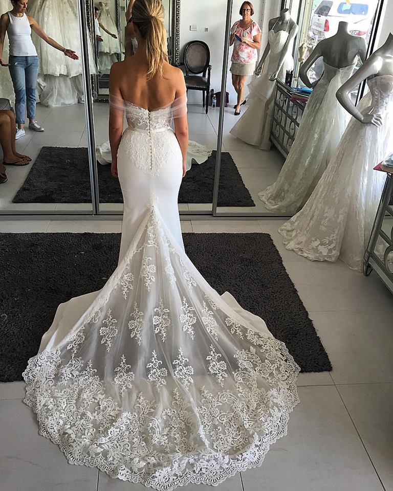 Sheer Lace Back Wedding Dress