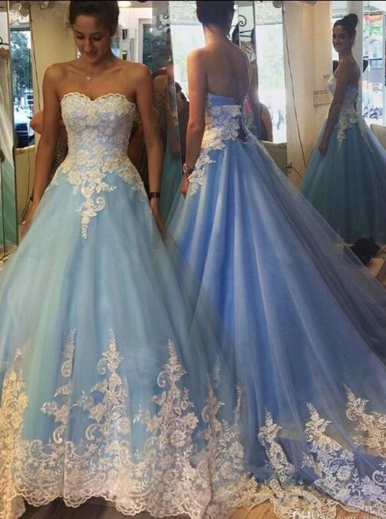 2017 Blue Cinderella Wedding Dresses Princess Liques Bridal Gowns 2017 Blue Cinderella Wedding Dresses Princess Liques Bridal Gowns Fabulous Sweetheart Sweep Train Prom Dress With White Lace