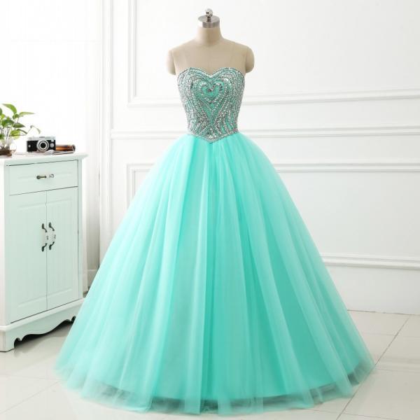 2018 Quinceanera Dress Ball Gown Beaded Crystals Sweetheart Neckline ...