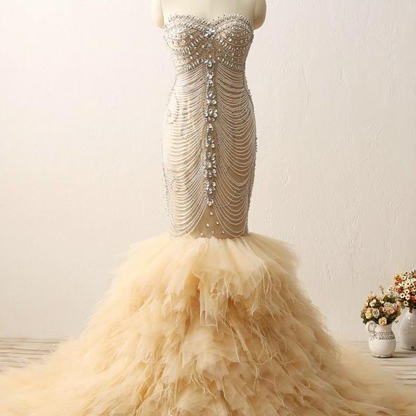 Sweetheart Luxury Tulle With Beading Wedding Dresses Mermaid Court ...