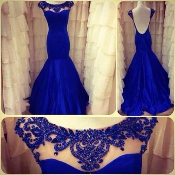 Custom Made Mermaid Round Neck Royal Blue Prom Dress, Evening Dress, Formal Dress