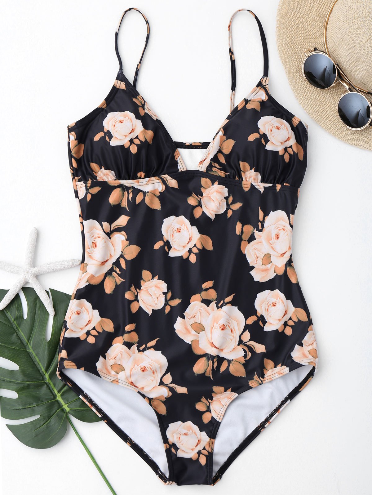 Padded Floral Cami Swimsuit - Black L on Luulla