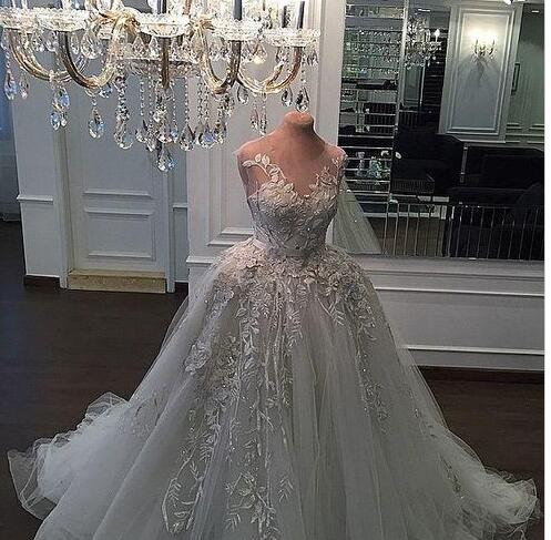 Luxury Beading Ball Gown Lace 3d-floral Appliques Vintage Wedding ...