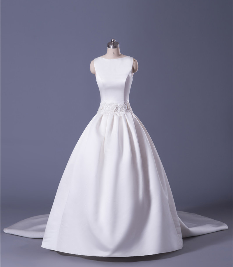 Soft Satin Ball Gown Wedding Dress With Detachable Train Floor