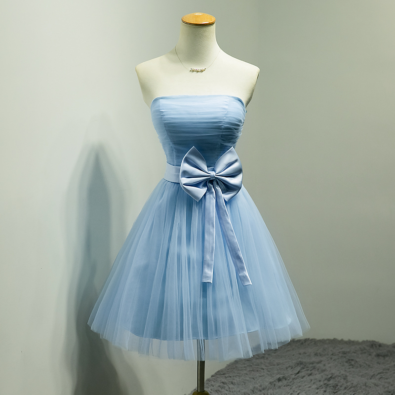Blue Mini Short Prom Dress Cocktail Dress, A-line Strapless Party Dress ...