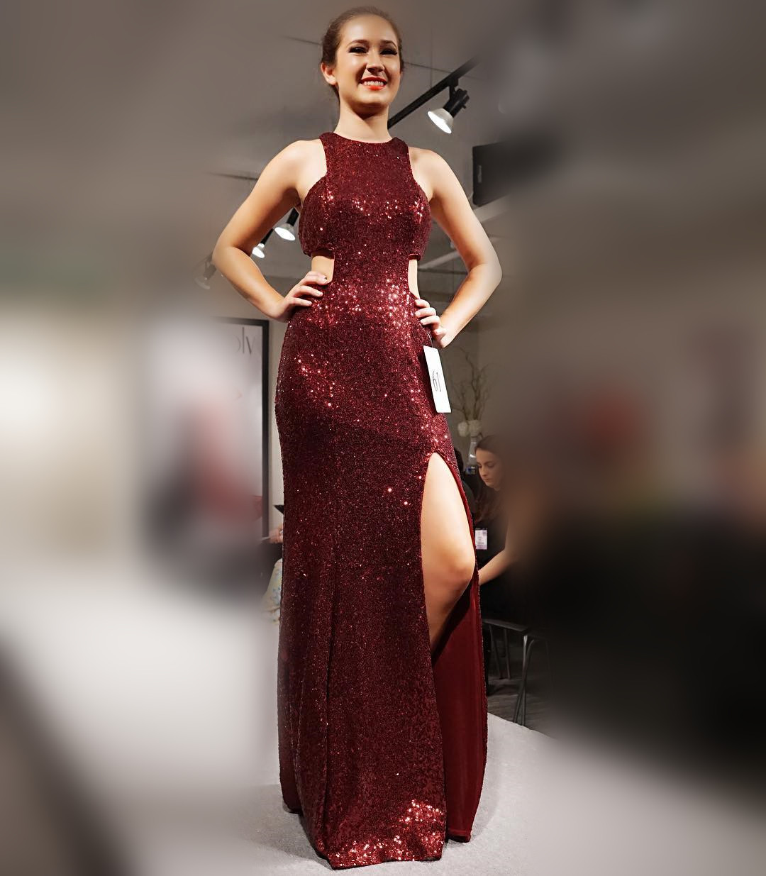Red Sequin Halter Prom Dress